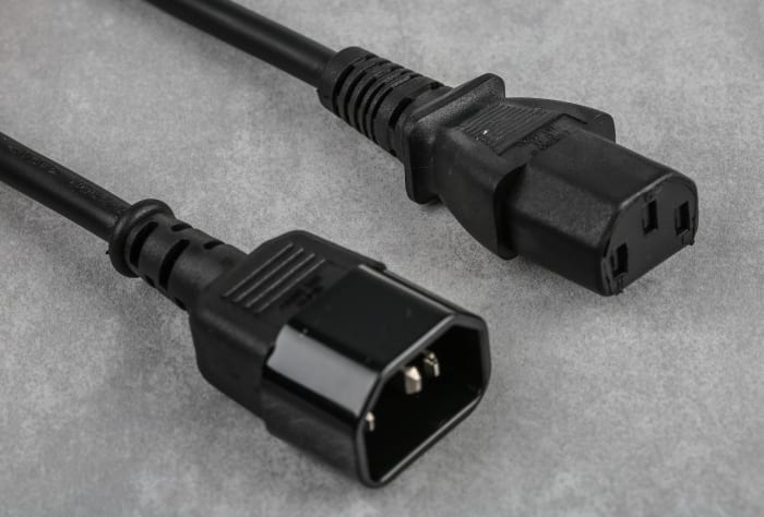 RS PRO Straight IEC C13 Socket to Straight IEC C14 Plug Power Cord, 2m