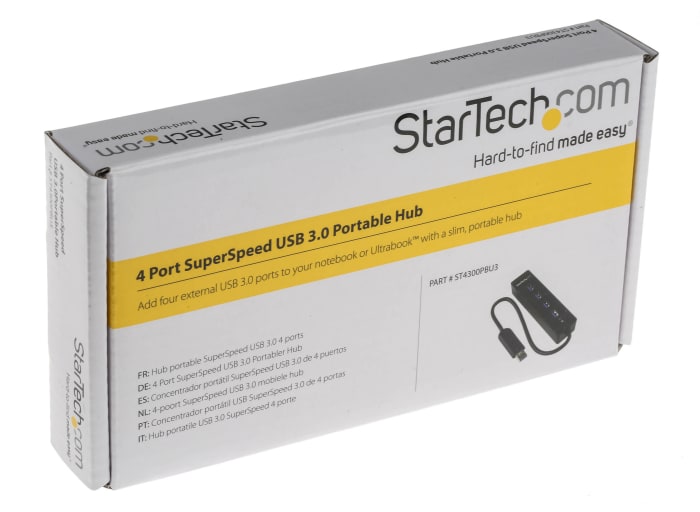 4-port StarTech.com 4 Port Portable USB 3.0 Hub with Built-in