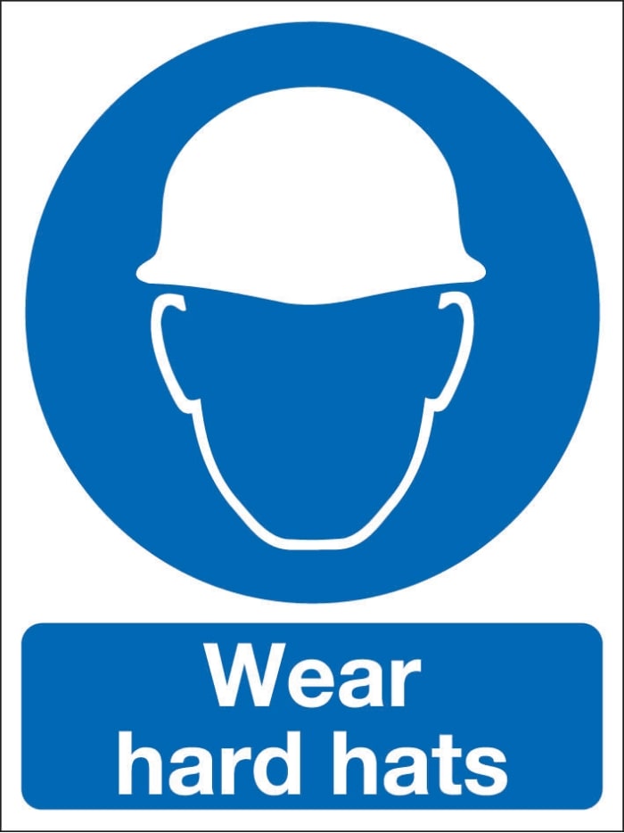 Brady PVC Mandatory Head Protection Sign With English Text