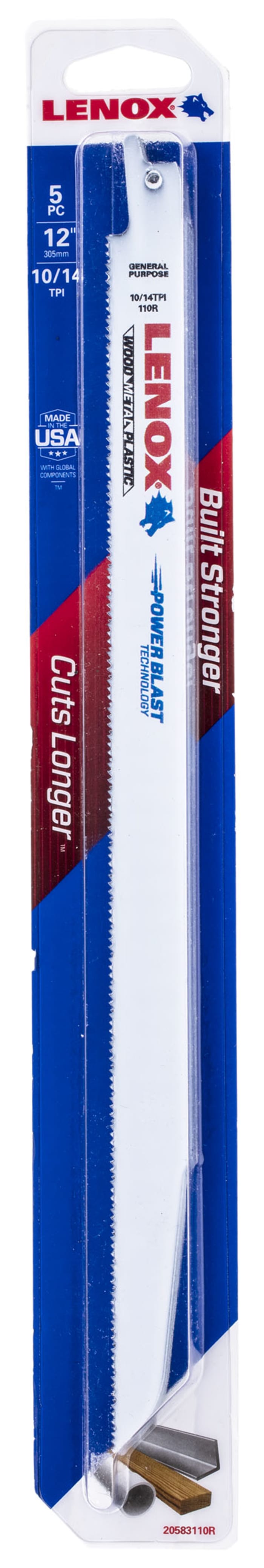 20583110R Lenox Lenox 10 14 Teeth Per Inch 305mm Cutting Length Reciprocating Saw Blade Pack of 5 174 6822 RS Components