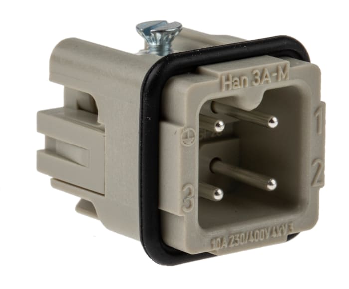 HARTING Heavy Duty Power Connector Insert, 10A, Male, Han A Series, 3 Contacts