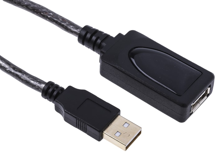 Alargador USB 2.0 RS PRO, con A. USB A Macho, con B. USB A Hembra, long.  250mm, color Negro