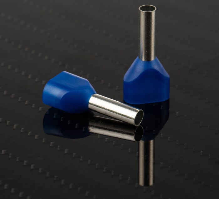 RS PRO Insulated Crimp Bootlace Ferrule, 10mm Pin Length, 3.2mm Pin Diameter, 2 x 2.5mm² Wire Size, Blue