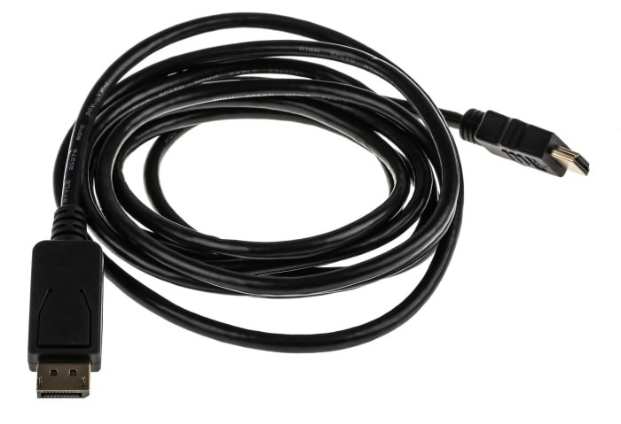 Cable DisplayPort negro RS PRO, con. A: DisplayPort macho, con. B: HDMI macho, long. 3m
