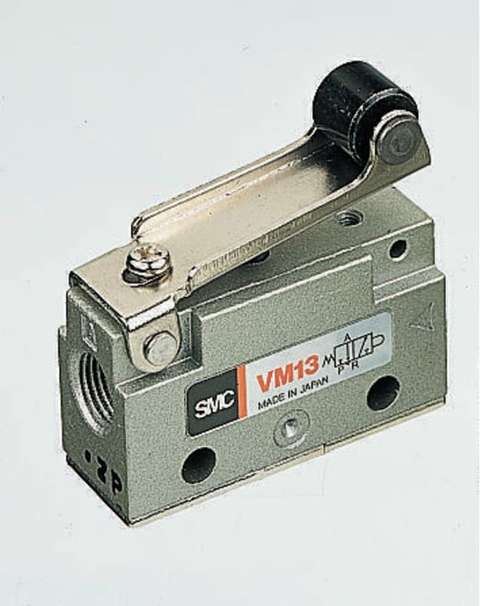SMC Roller Lever 3/2 Pneumatic Manual Control Valve VM100 Series, Rc 1/8, 1/8in