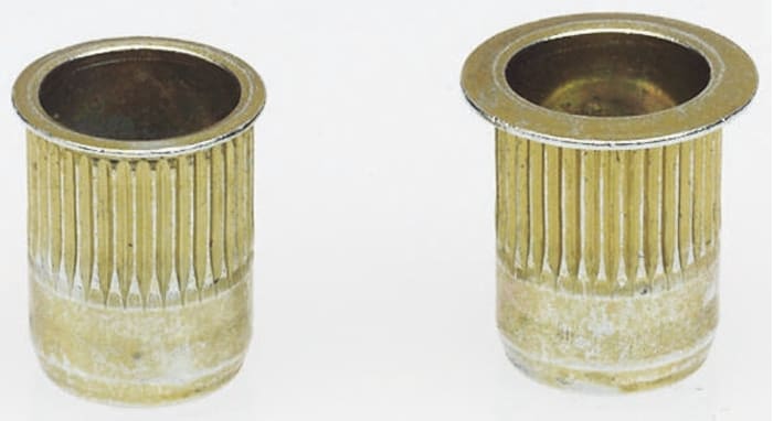 Galvanised, Yellow Passivated, M5 Steel Threaded Insert, 10.54mm diameter 7.6mm Depth 12.07mm