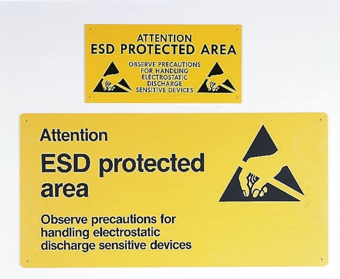 RS PRO Sarı Antistatik (ESD) Poster Sert Plastik, 600 mm x 300mm " Attention! Esd Protected Area "