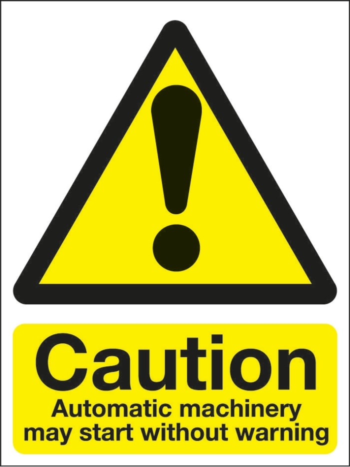 Signs & Labels Black/Yellow Vinyl Safety Labels, Caution Automatic Machinery May Start Without Warning-Text 400 mm x