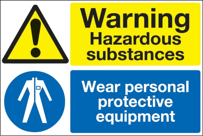 Signs & Labels Blue/Yellow PVC Safety Labels, Warning Hazardous Substances, Wear Personal Protective Equipment-Text 400