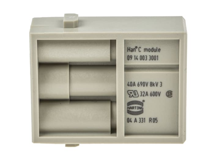 HARTING Heavy Duty Power Connector Module, 40A, Male, Han-Modular Series, 3 Contacts