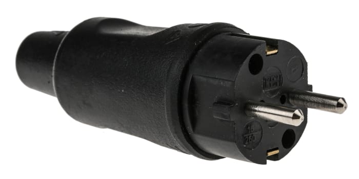 Kopp German Mains Plug, 16A Black, Cable Mount Rubber, 250 V