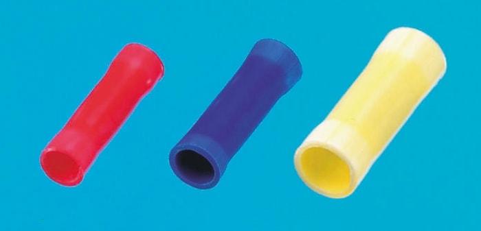 TE Connectivity Crimp Butt Splice Terminal, Red, Tin 22 → 16 AWG