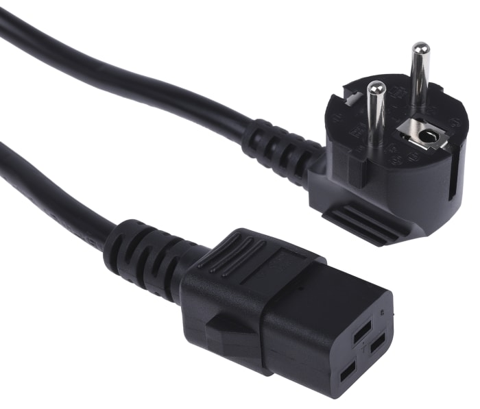 RS PRO IEC C19 Socket to CEE 7/7 Plug Power Cord, 2m