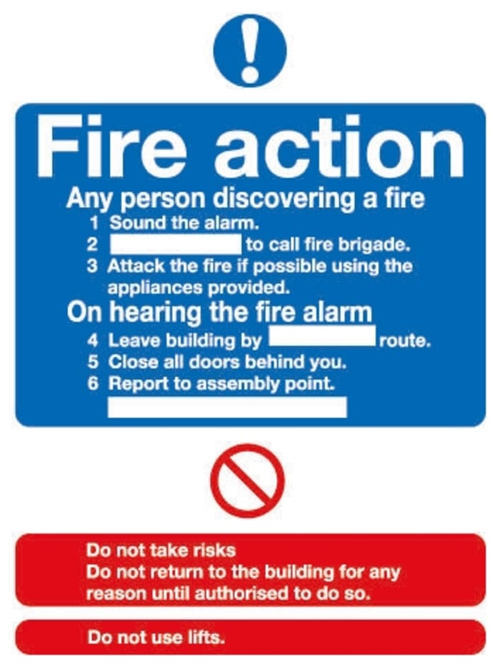 PVC Fire Safety Sign, Fire Action With English Text