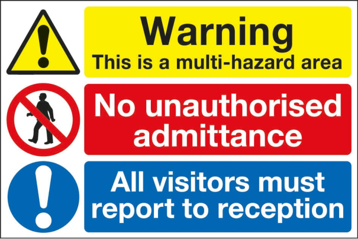 Signs & Labels Black/Blue/Red/White/Yellow PVC Safety Labels, All Visitors Must Report To Reception, No Unauthorised