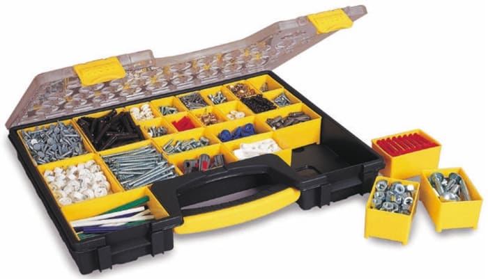 Caja organizadora Stanley Works de 25 compartimentos ajustables de PP Negro, Amarillo, 423mm x 334mm x 52mm