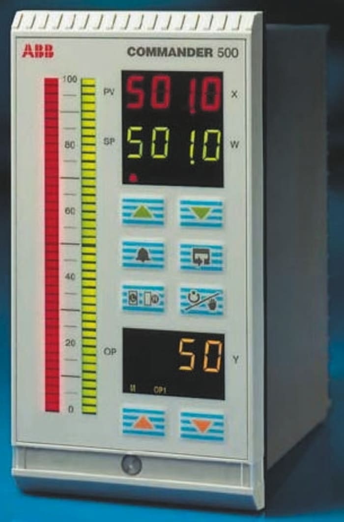 ABB PID Temperature Controller, 148 x 76mm, 3 Output Relay, 24 V dc, 85 → 264 V ac Supply Voltage ON/OFF