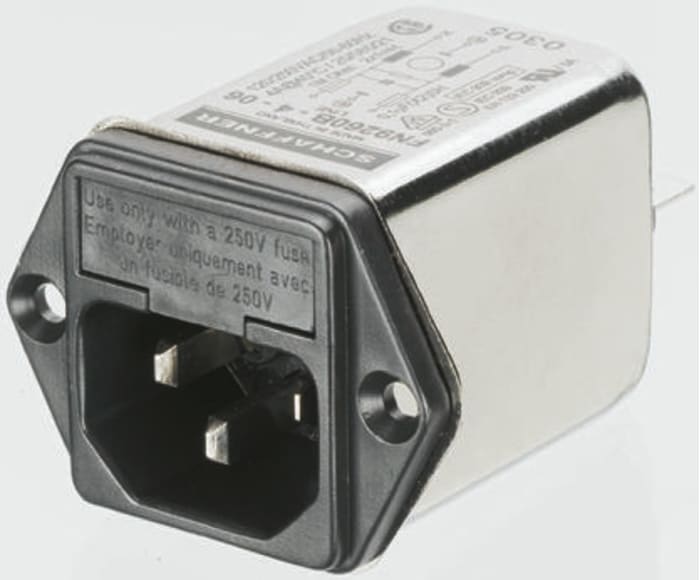 Schaffner 4A, 250 V ac Male Flange Mount IEC Inlet Filter FN9260B-4-06, Faston 2 Fuse