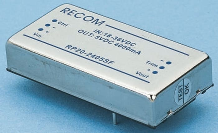 Recom RP20-F DC-DC Converter, 12V dc/ 1.67A Output, 18 → 36 V dc Input, 20W, Through Hole, +85°C Max Temp -40°C