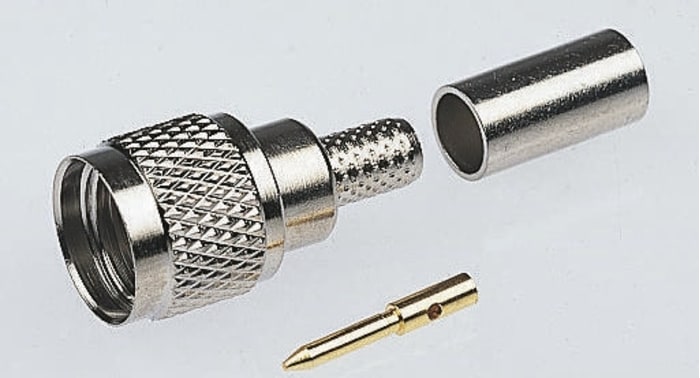 Conector coaxial RS PRO, Macho, Recta, Impedancia 50Ω, Montaje de Cable, Terminación de Crimpado