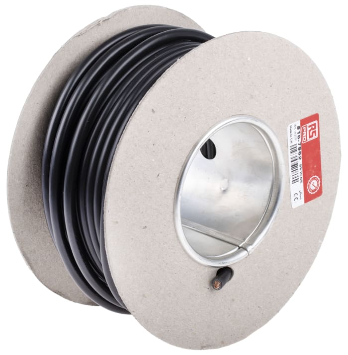 RS PRO, RS PRO Black 10 mm² Hook Up Wire, 7 AWG, 72/0.4 mm, 25m, PVC  Insulation, 516-7962