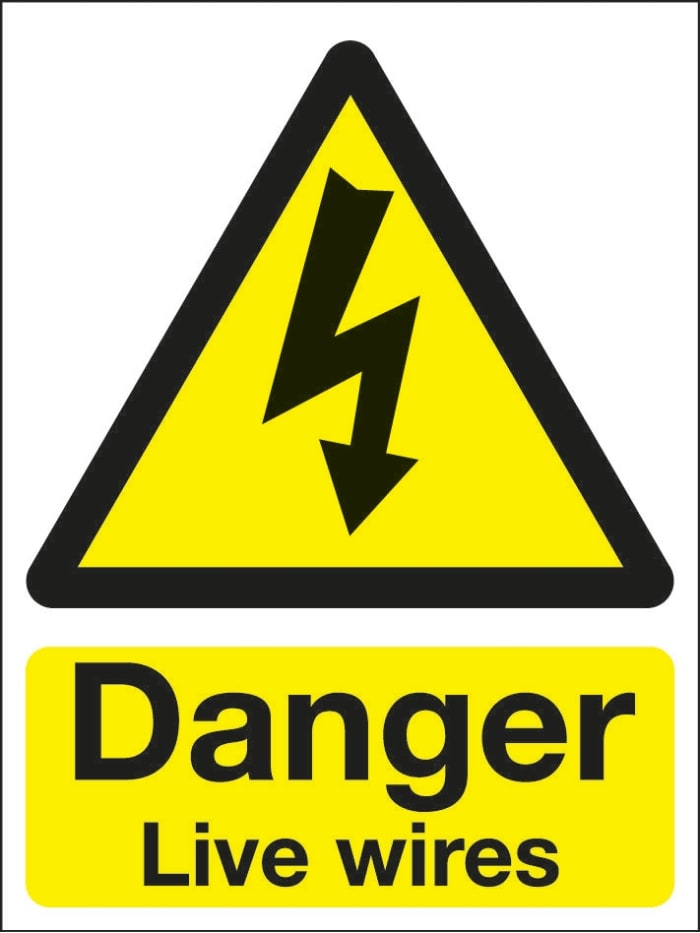 Signs & Labels Black/Yellow Vinyl Safety Labels, Danger Live Wires-Text 200 mm x 150mm