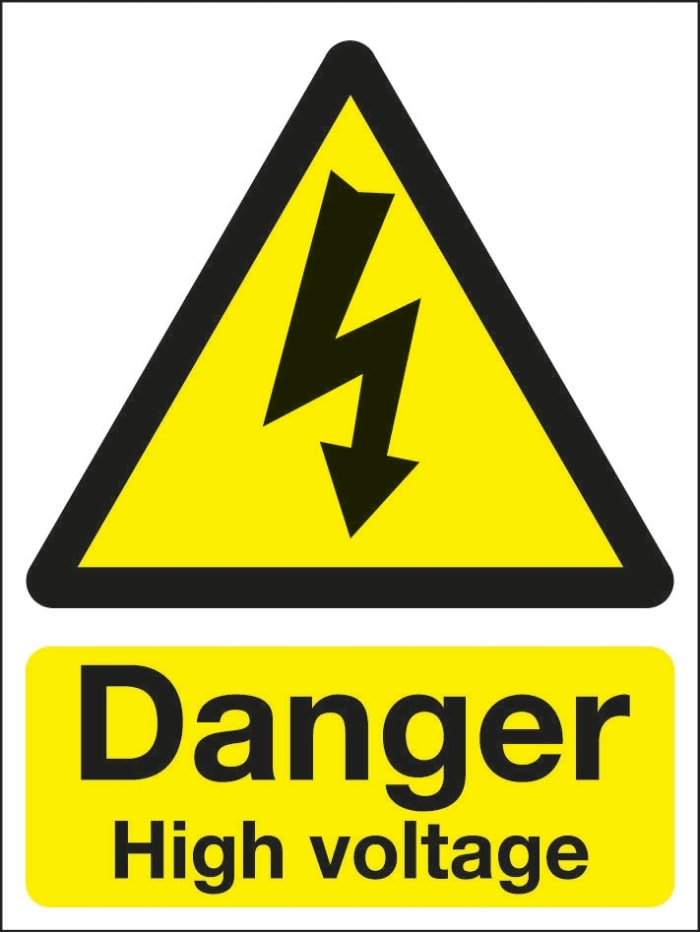 Signs & Labels Black/Yellow PVC Safety Labels, Danger High Voltage-Text 200 mm x 150mm