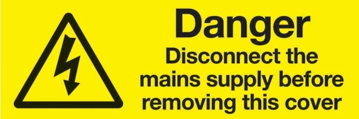 Signs & Labels Black/Yellow Vinyl Safety Labels, Danger Disconnect The Mains Supply Before Removing The Cover-Text 20