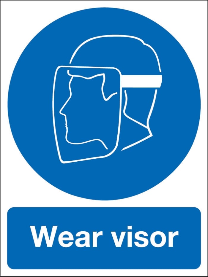 Povinný štítek, Vinyl, Modrá/bílá, text Wear Visor Angličtina