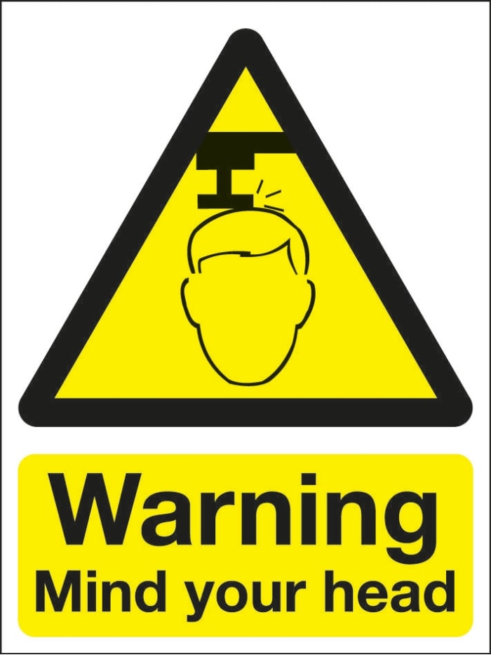 Signs & Labels Black/Yellow PVC Safety Labels, Warning Mind Your Head-Text 200 mm x 150mm