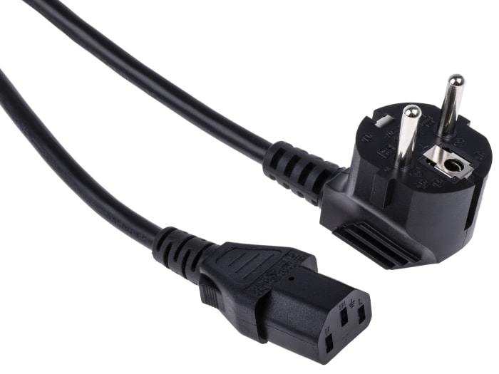 RS PRO Straight IEC C13 Socket to Right Angle CEE 7/7 Plug Power Cord, 10m