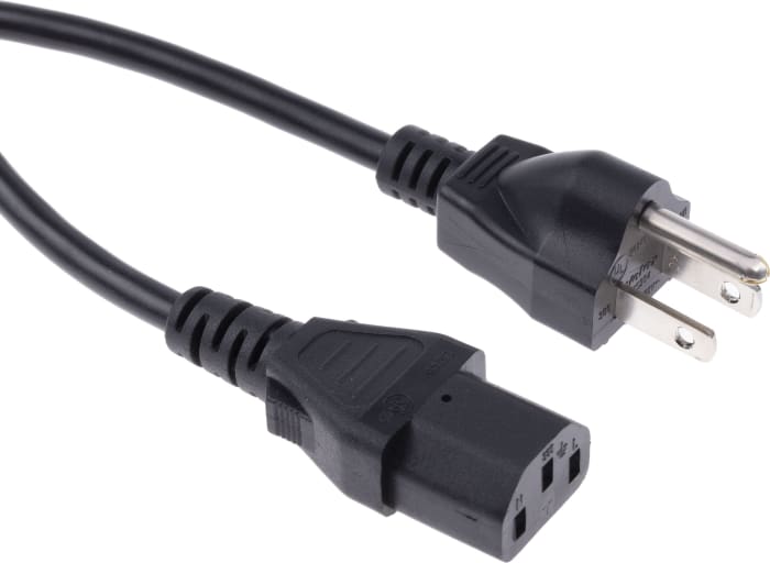 RS PRO IEC C13 Socket to Type B US Plug Plug Power Cord, 2.5m