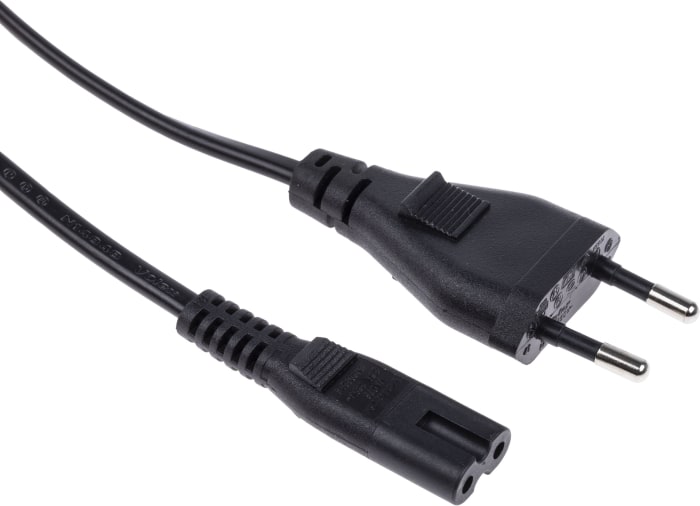 RS PRO IEC C7 Socket to Type C Europlug Plug Power Cord, 1.8m