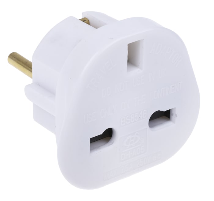 RS PRO, RS PRO UK to Europe Travel Adapter, Rated At 7.5A, 668-3698