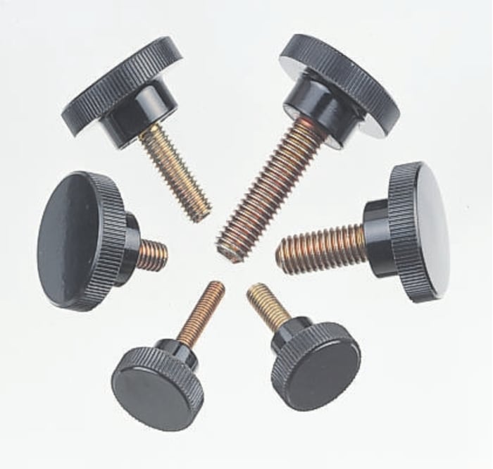 RS PRO Black Round Knob, M5 x 15, Threaded Stud