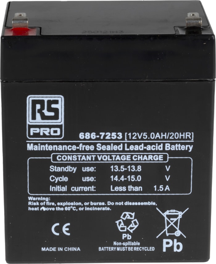 RS PRO, RS PRO 12V T1 Sealed Lead Acid Battery, 5Ah, 686-7253