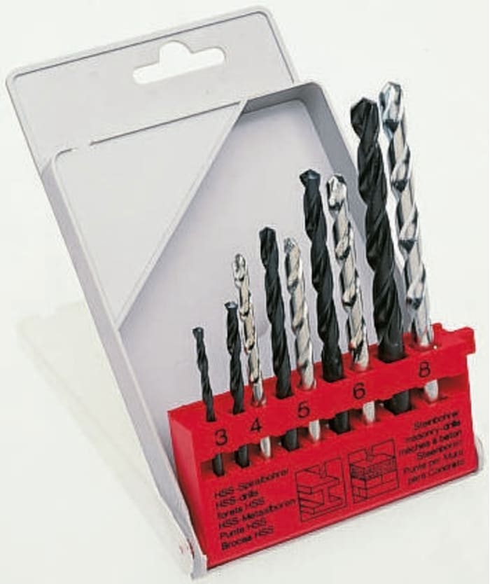 RS PRO 9-Piece, 8mm Max, 3mm Min, HSS Bits