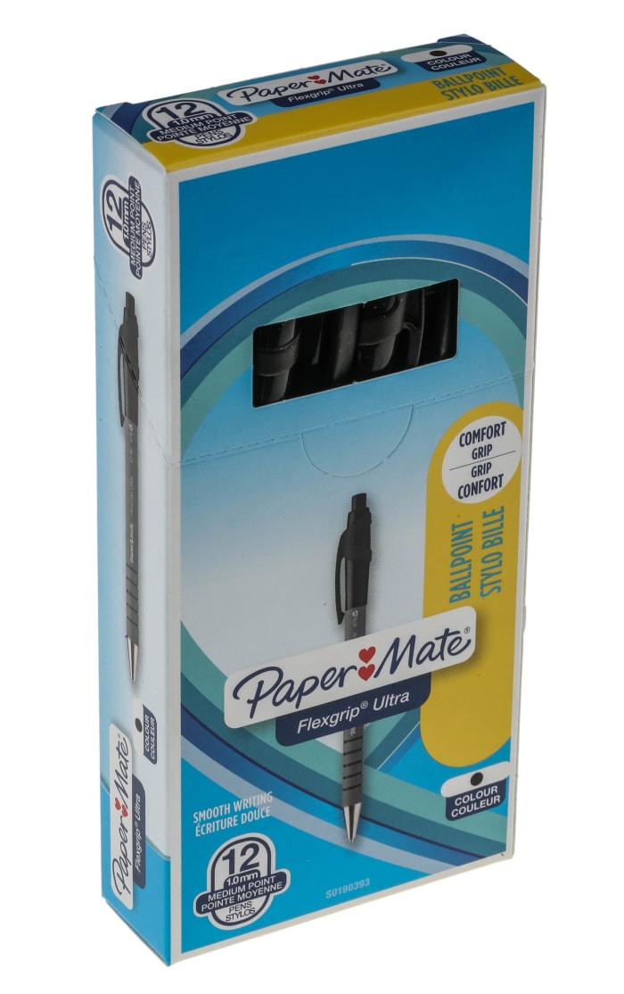 Paper Mate FlexGrip Ultra Retractable Ballpoint Pen, Black, Pack of 12