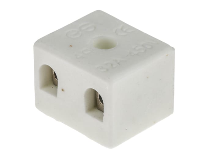 Clema RS PRO de 2 vías, para cable de 12 AWG, 32A, 450 V, Sujeto con Tornillo, de color Blanco
