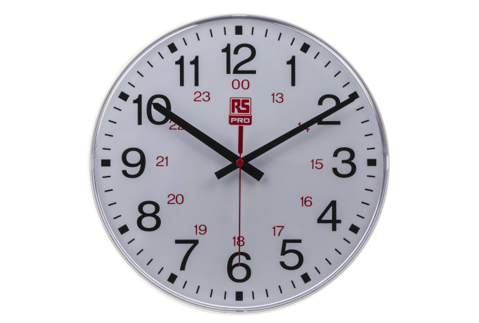 RS PRO White Analog Wall Clock, 300mm Diameter