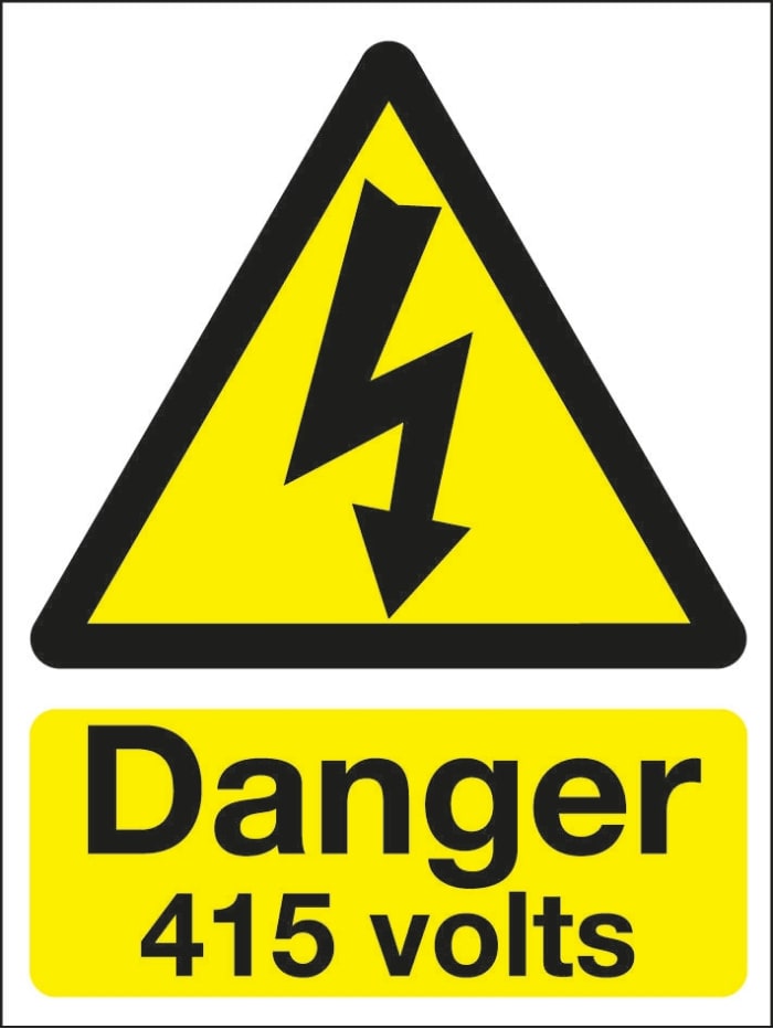 Signs & Labels Black/Yellow PVC Safety Labels, Danger 415 Volts-Text 200 mm x 150mm