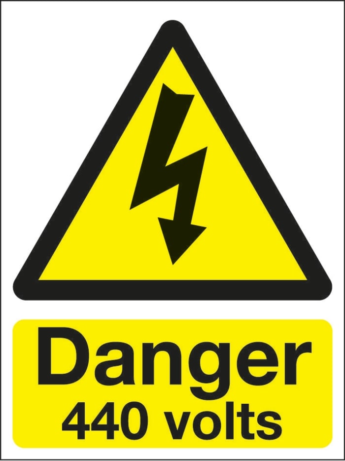 Signs & Labels Black/Yellow Vinyl Safety Labels, Danger 440 Volts-Text 200 mm x 150mm