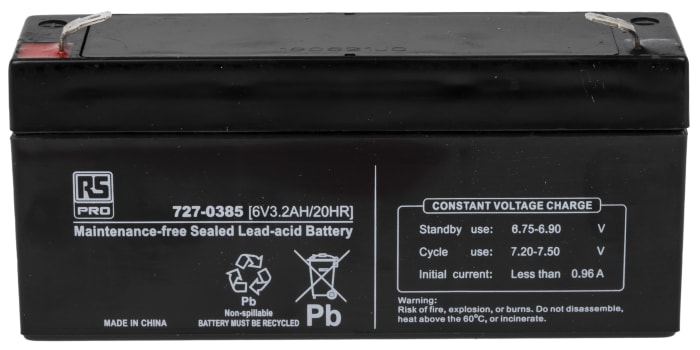 RS PRO 6V T1 Sealed Lead Acid Battery, 3.2Ah