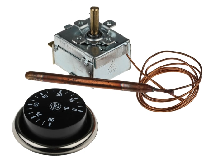 RS PRO Capillary Thermostat, +90°C Max, SPDT, Automatic Reset, Panel Mount