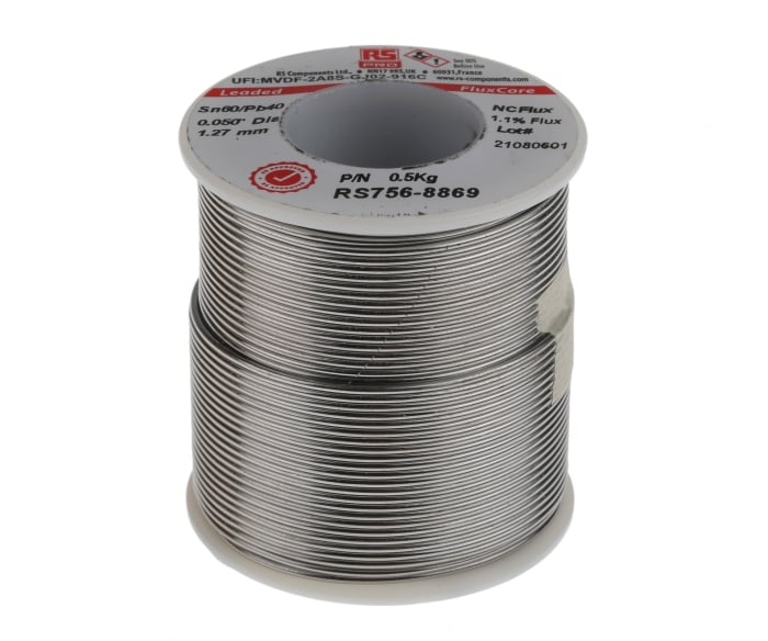 RS PRO 1,27mm Tel Kurşunlu lehim, 500g, Erime Noktası: +183°C, Kalay Y: 60%, Kurşun Y: 40%