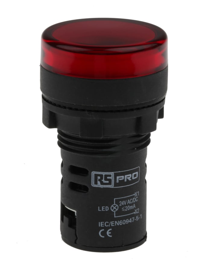 Voyant lumineux LED RS PRO Rouge 24V c.a. / V c.c., Ø découpe 22mm, Montage panneau, IP65