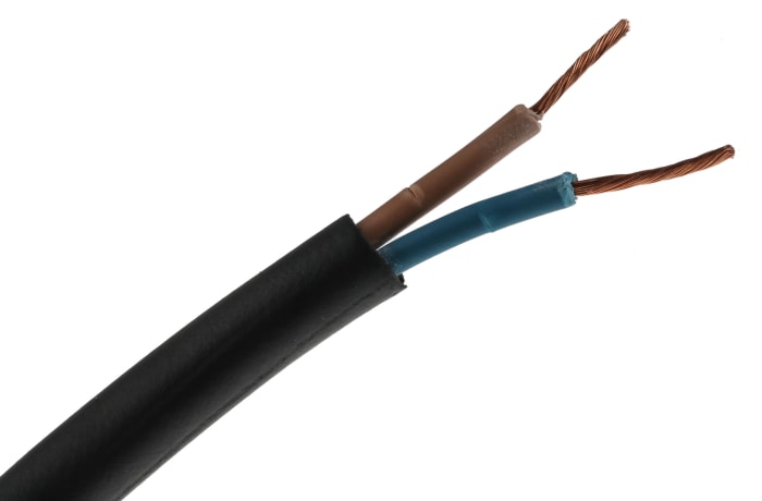 Cable de alimentación H07RN-F RS PRO de 2 núcleos, 1 mm², Ø ext. 8.3mm, long. 100m, 450 V, 750 V / 17 A, funda de CPE,