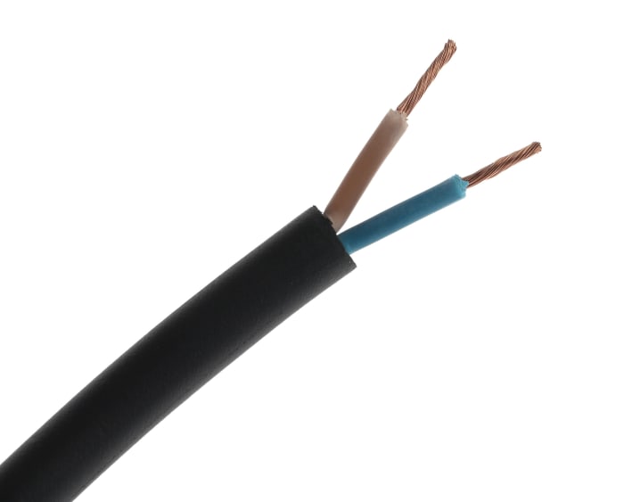 Cable de alimentación H07RN-F RS PRO de 2 núcleos, 1.5 mm², Ø ext. 9.3mm, long. 100m, 450 V, 750 V / 21 A, funda de