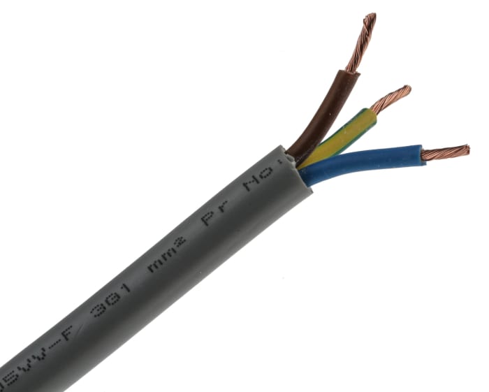 RS PRO 3183Y 1 mm² 3 Core Power Cable, H05VV-F, Grey PVC, 100m