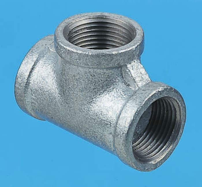 Galvanised tee,1/4in BSPT F all ends